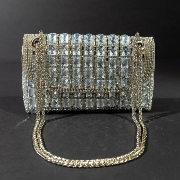 Verano Hill Handbags - Verano Hill Ayesha Gold Rhinestone Clutch Bag - Silver